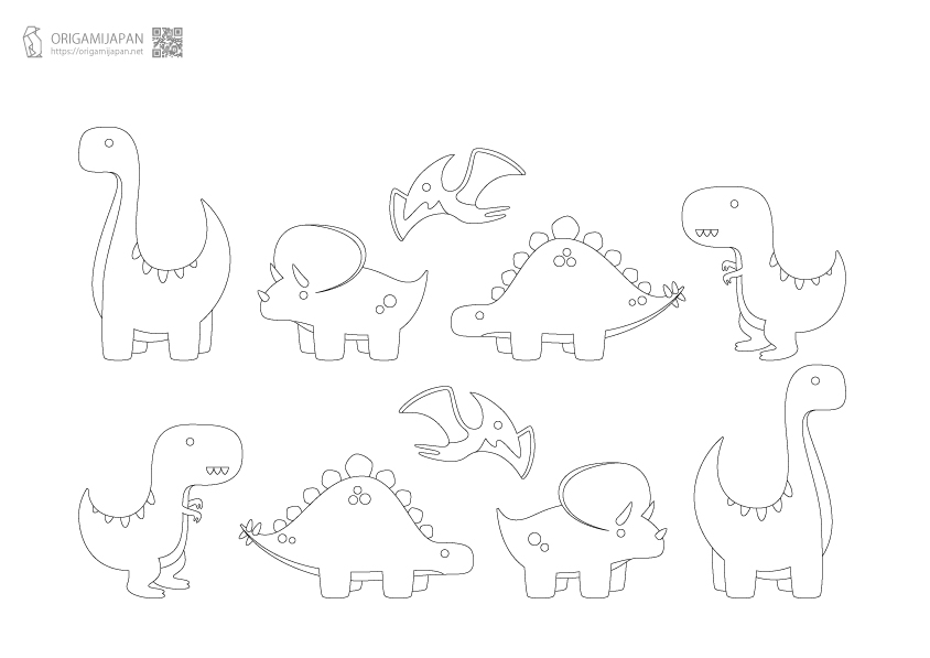 キュートな恐竜の塗り絵 幼児子供向け 無料ダウンロード 印刷 折り紙japan