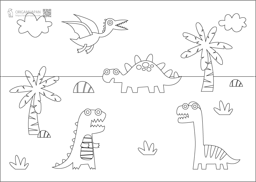 かわいい恐竜の塗り絵 幼児子供向け 無料ダウンロード 印刷 折り紙japan