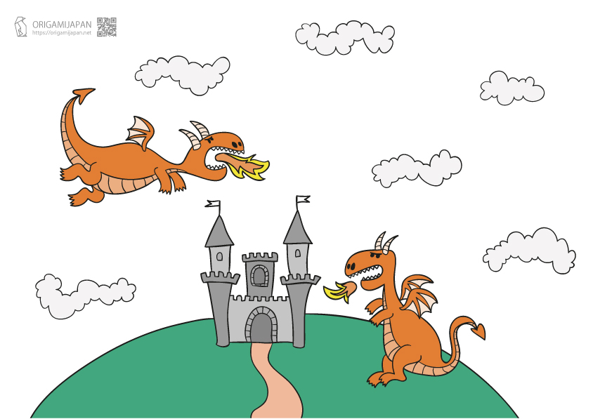 かわいい ドラゴン のぬりえ３種類 幼児子供向け 無料 ダウンロード 折り紙japan