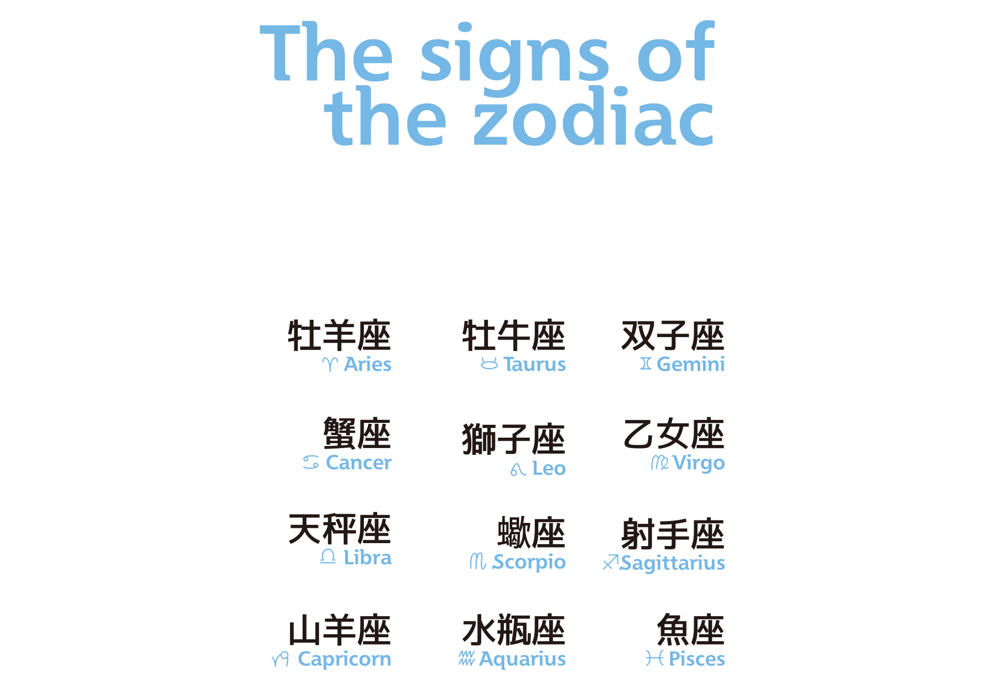 Zodiac / 星座 cute Japanese KANJI All Design Art free Download